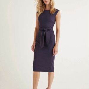 Boden Navy Blue Sleeveless Tie-Waist Sheath Dress Size US 8R / UK 12R - JO503